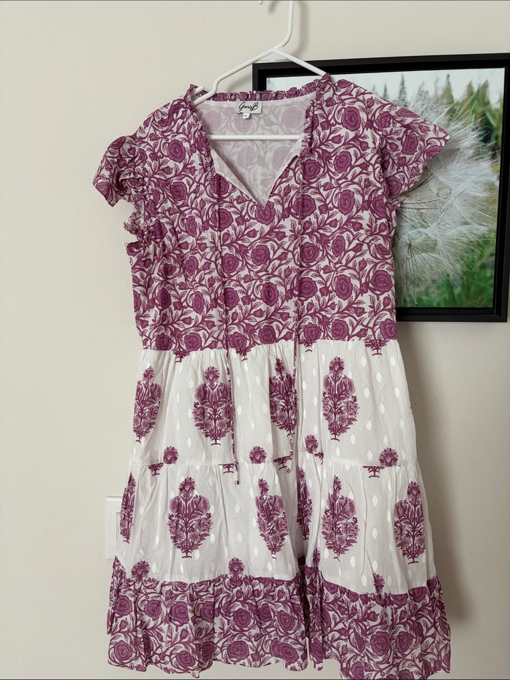 Garrie B Purple and White Floral Tiered Mini Dress